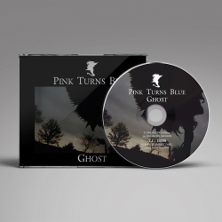 CD case and disc displaying the album title 'Pink Turns Blue – Ghost' with dark silhouette artwork and trees in the background.