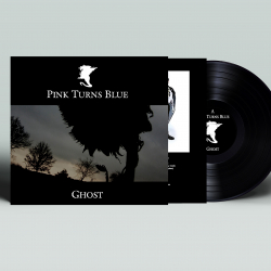 Album cover collage for Pink Turns Blue—Ghost, with a black vinyl record on the right