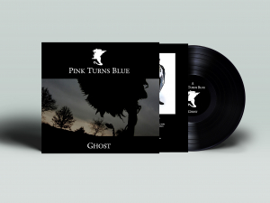 Album cover collage for Pink Turns Blue—Ghost, with a black vinyl record on the right